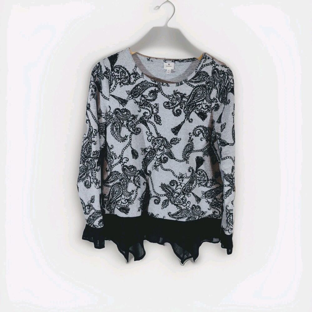 Dress Barn Sweater Womens Medium Paisley Layered Ruffle Classy